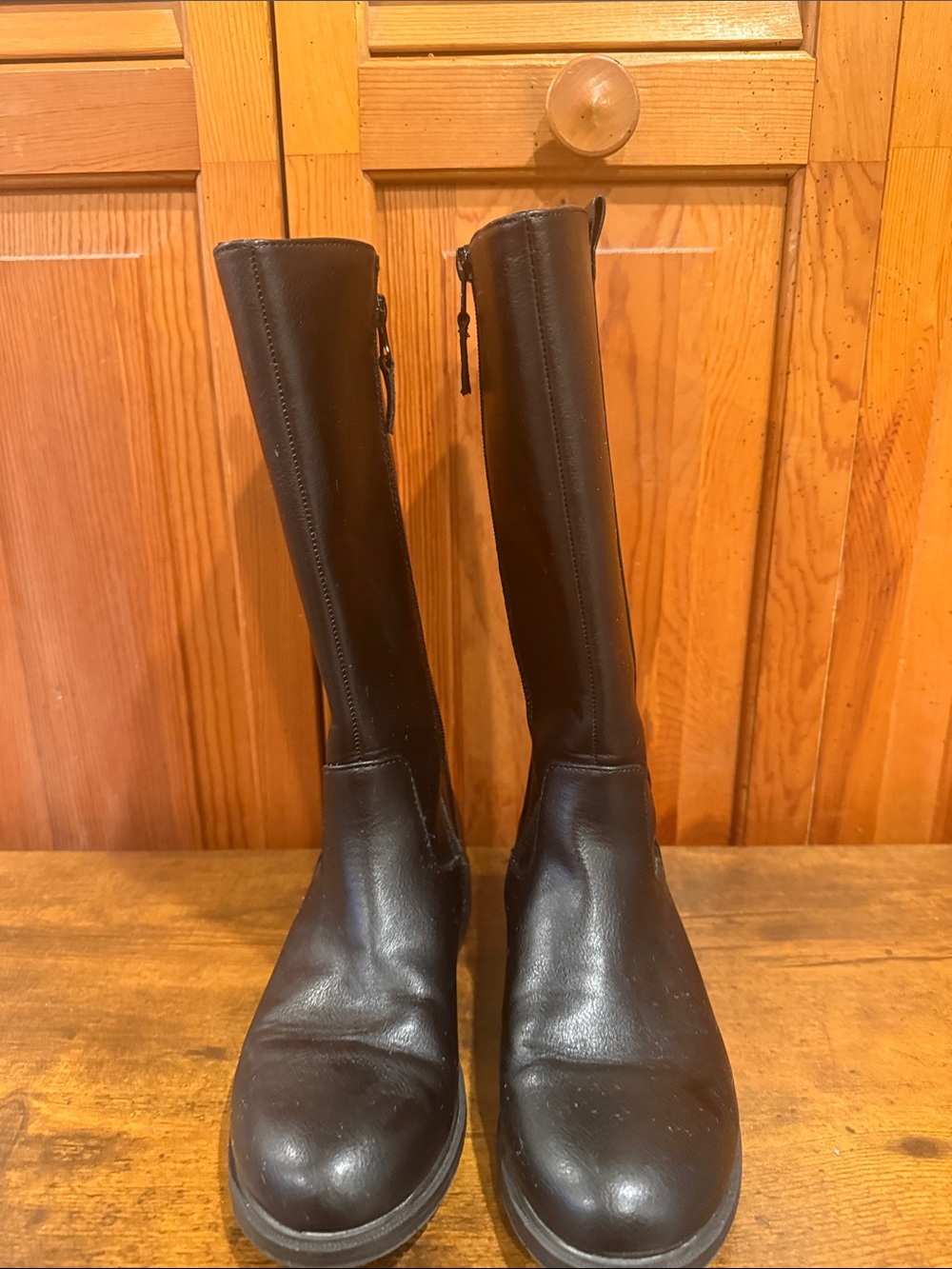 Kids Classic Black Leather Knee-High Boots